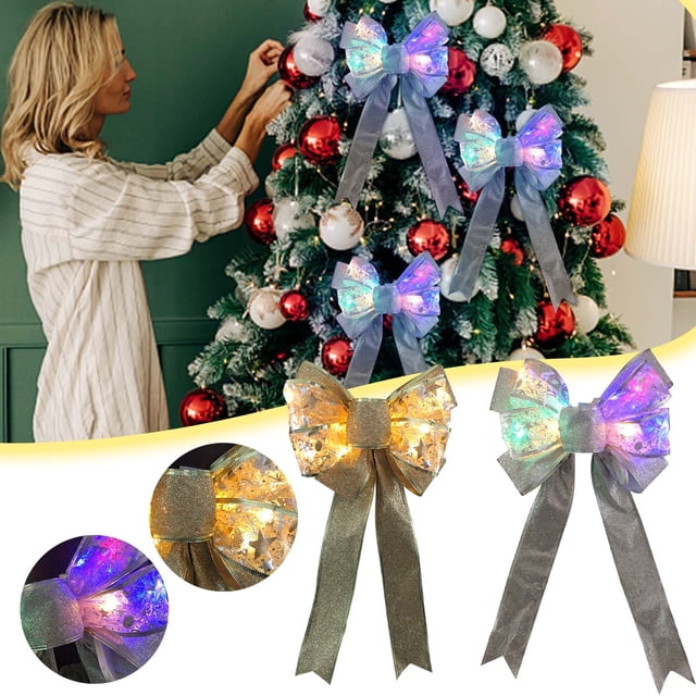 Xihbxyly Lazo Navideño Colgante, Cinta Luminosa Led, Luces Decorativas de Doble Capa, Diseño Moldeable, Uso Interior y Exterior, Decoración para Fiestas Navideñas, Tamaño 39 X 22 X 3 Cm.