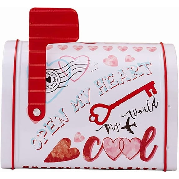 Valentine's Day Mailbox, Valentines Day Tinplate Mailbox, Candy Cookie Tins Mini Mailbox Storage Container, Valentine Mailbox for Valentine Party Favors（White）