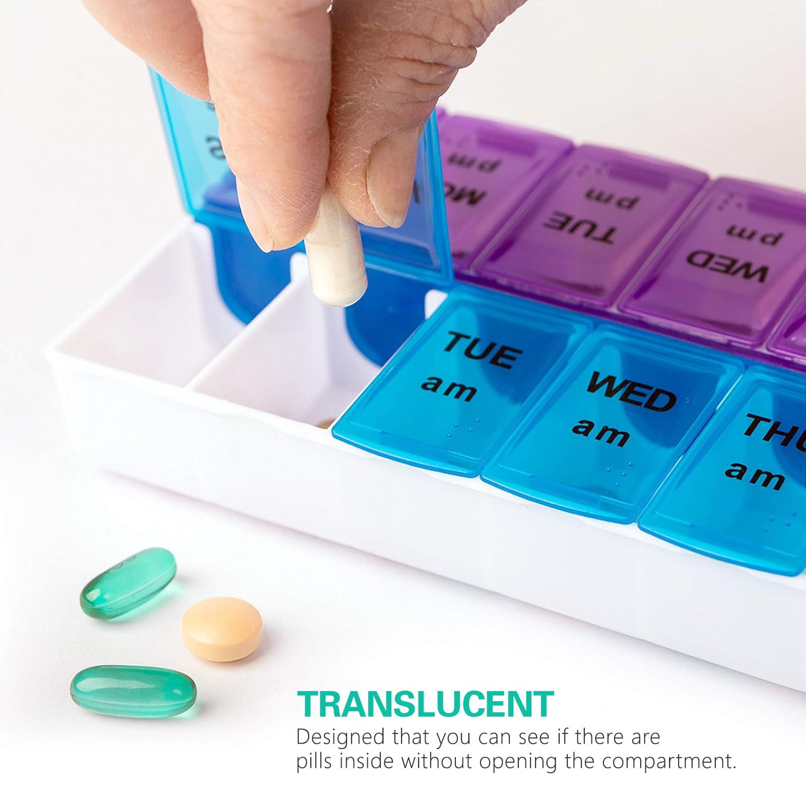2PCs Weekly Pill Box Organizer 7 Day AMPM Organizer Case Medicine Removable Pill