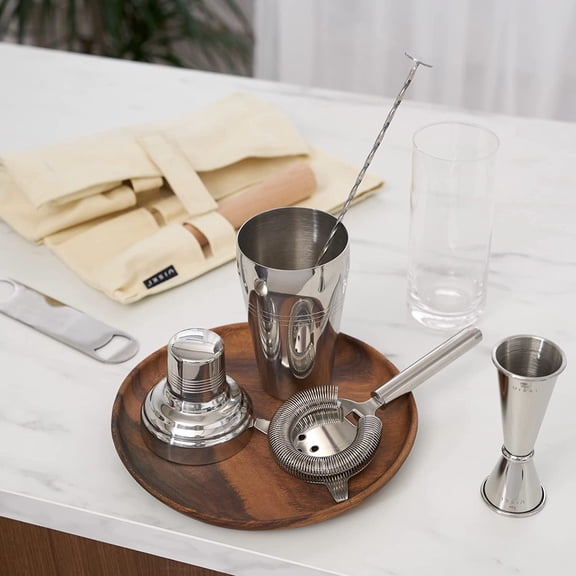 Travel Bartender Kit 6pc Set - Stainless Steel Cocktail Shaker & Bar Tools with Canvas Bag for Outdoor Entertaining