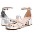 thumbnail image 4 of DADAWEN Women's Open Toe Dressy Sandals Chunky Block Heel Wedding Shoes Silver 8US, 4 of 6