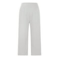 thumbnail image 5 of Womens Casual Pants Solid Color Wide Leg Yoga Loose High Waisted Workout Capri Trousers with Pockets Slacks for Women White S, 5 of 5