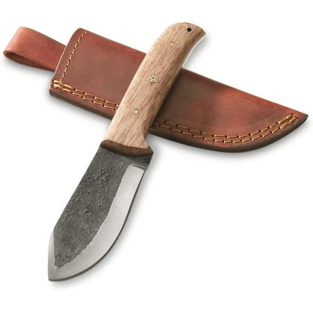 Szco Supplies 9 Hand-Forged Carbon Steel Hunting Knife with Wood Handle and Leather Sheath – Full Tang Outdoor Knife