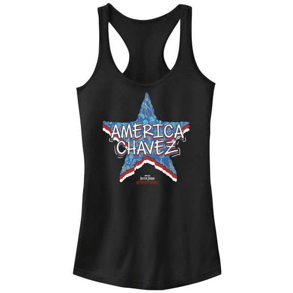 Junior's Marvel Doctor Strange in the Multiverse of Madness America Chavez Logo Racerback Tank Top Black 2X Large