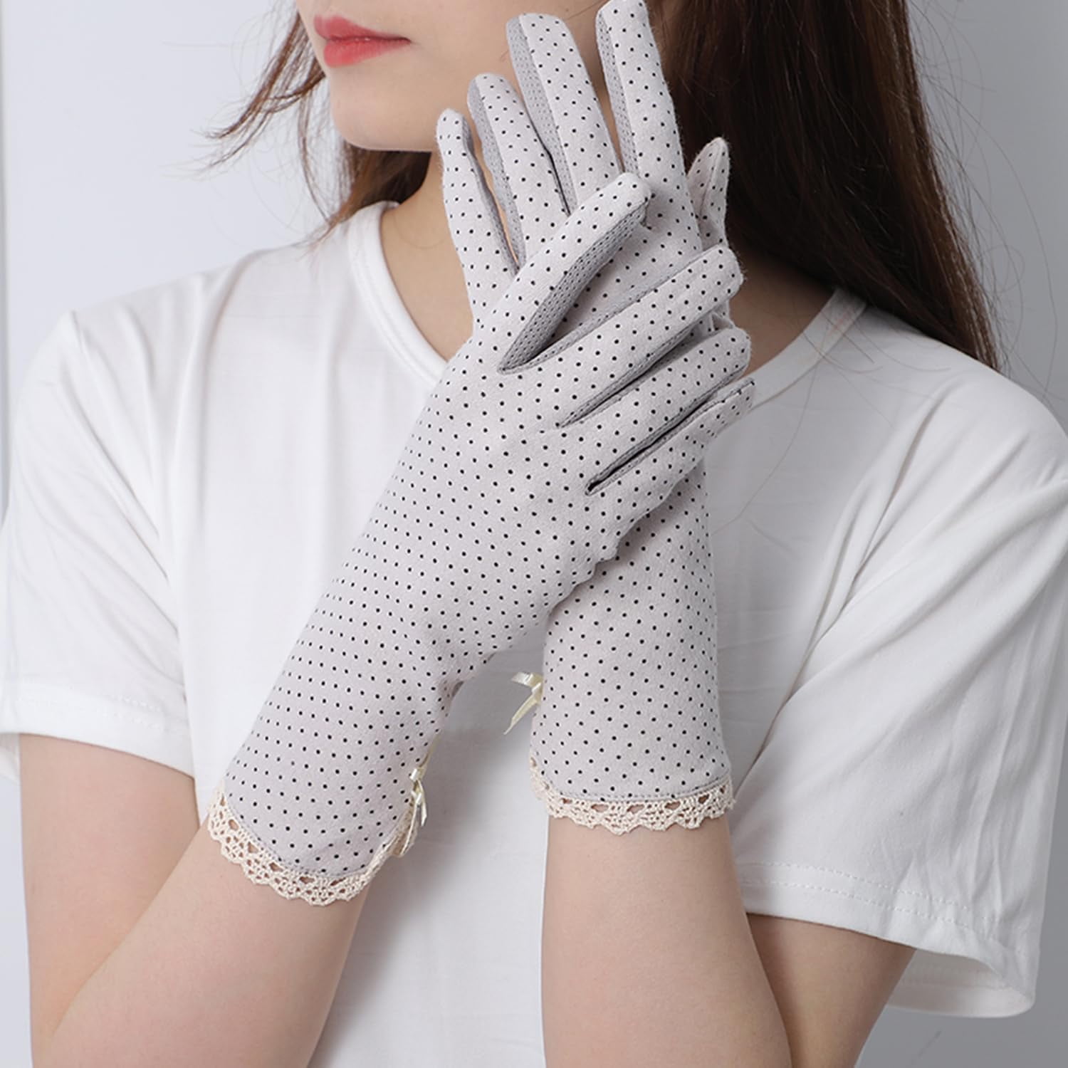 Zhengup Women's Lace Gloves for Outdoor Activities 4 Pairs- Sun Protection,UV Resistant Breathable Cotton,Ideal for Summer, Driving, Golf, and Biking