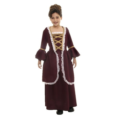 Maroon and Gold Colonial Girl Child Costume -