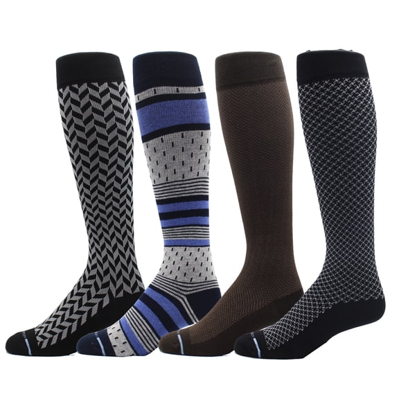 4 Pairs Men's Dr. Motion Athletic Traveler Graduated Compression Knee High Socks