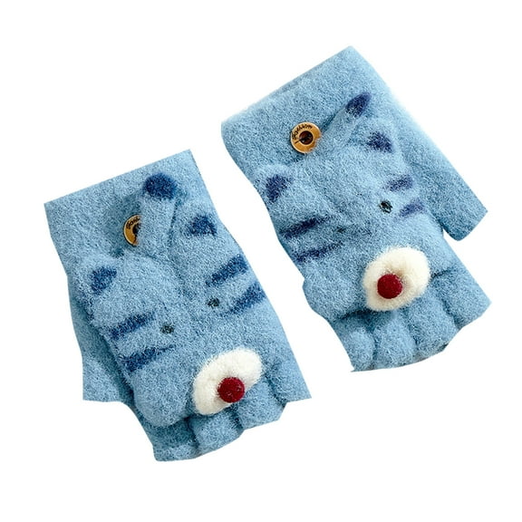 ZPYESWOW Toddler Kids Short Knitted Gloves Winter Thick Fleece Lining Mittens Winter Cute Tiger Clamshell Gloves Kids Gloves Winter for Toddler Boy