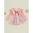 thumbnail image 2 of Suealasg Baby Girl Birthday Romper Dress Letter Embroidery Long Sleeve Crew Neck Colorful Tulle Jumpsuit, 2 of 8