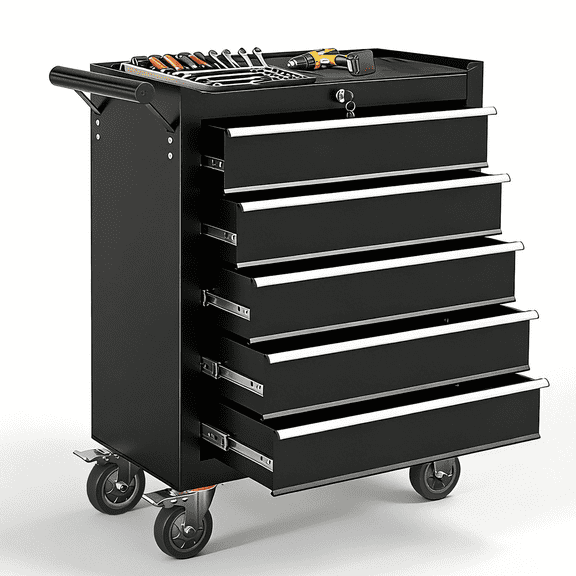 Tool Chest on Wheels, 5-Drawer Rolling Tool Box with Workbench Top, Multifunctional Tool Storage Organizer for Garage, Warehouse, Workshop
