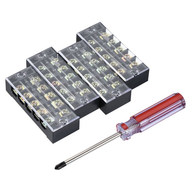 Uxcell Terminal Strip Barrier Block 5 Positions Dual Rows 600V 25A Iron