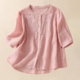 thumbnail image 2 of Diufon Women's Cotton Linen Shirts Summer Casual Vintage Embroidered 3/4 Sleeve Button Down Crewneck Tops, 2 of 7