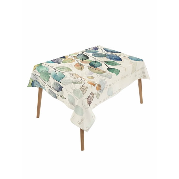 Blue Teal Botanical Rectangle Tablecloth, Weeping Fall Eucalyptus Leaves Rustic Waterproof & StainResistant Tablecloth, Washable Oil-proof Table Cover for Dining/Party/Wedding/Camping/Buffet 60x84 In