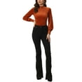 thumbnail image 2 of INSPIRE CHIC Women's Elegant Velvet Top Crew Neck Puff Long Sleeve Velour Blouse XS Caramel, 2 of 6