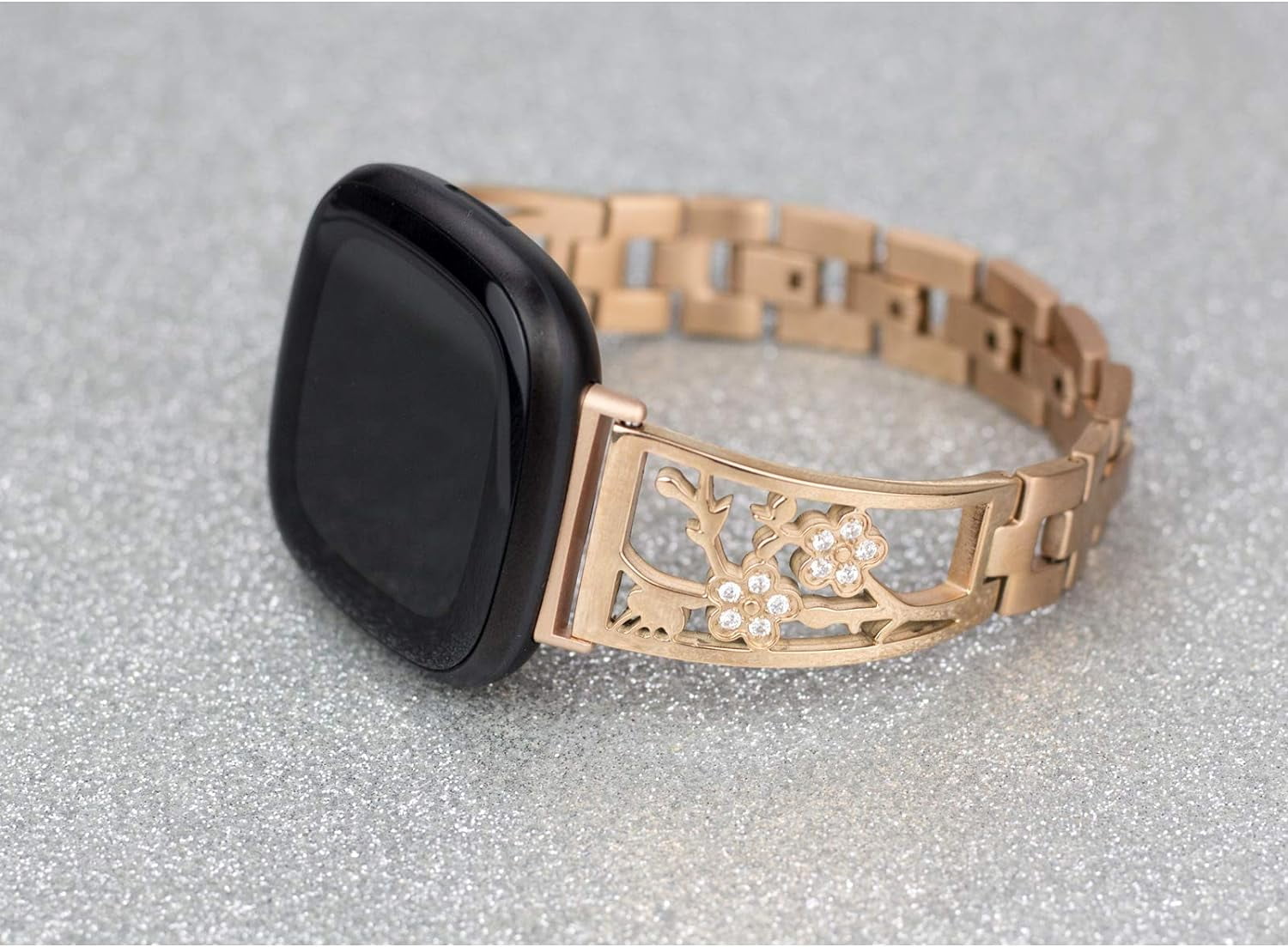 REQO Stainless Steel Bracelet Compatible with Fitbit Sense 2/Sense/Versa 4/Versa 3, Women Bling Replacement Bands Dressy Luxurious Wristbands for Ladies