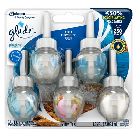 Glade PlugIns Refill 5 CT, Blue Odyssey, 3.35 FL. OZ. Total, Scented Oil Air
