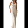 thumbnail image 1 of Vestido Midi de Punto con Cuello en V para Mujer, Informal, Sin Mangas, Ajustado, de Canalé, para Verano y 2025. Beige L, 1 of 10