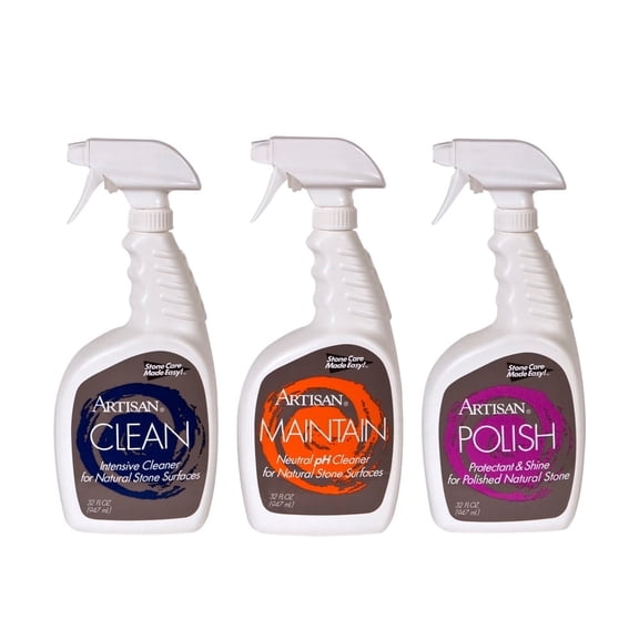 Artisan® 3-Bottle Stone Care Kit – Maintain, Polish & Clean Set for Natural Stone – Daily Cleaner, Protective Polish & Stain Remover, 32 oz Each