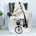 thumbnail image 4 of Nature Soft Flannel Fleece Throw Blanket, Spring Tree Birds Bike Basket with Colorful Flowers Blossom European City Theme, Cozy Plush for Indoor and Outdoor Use, 50" x 60", Multicolor, by Ambesonne, 4 of 5