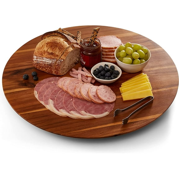 21" Acacia Wood Lazy Susan for Table Top - Wooden Turntable Serving Tray for Charcuterie Boards Cheese Board - Extra Large Round Lazy Susan Organizer - Kitchen Revolution for Countertop