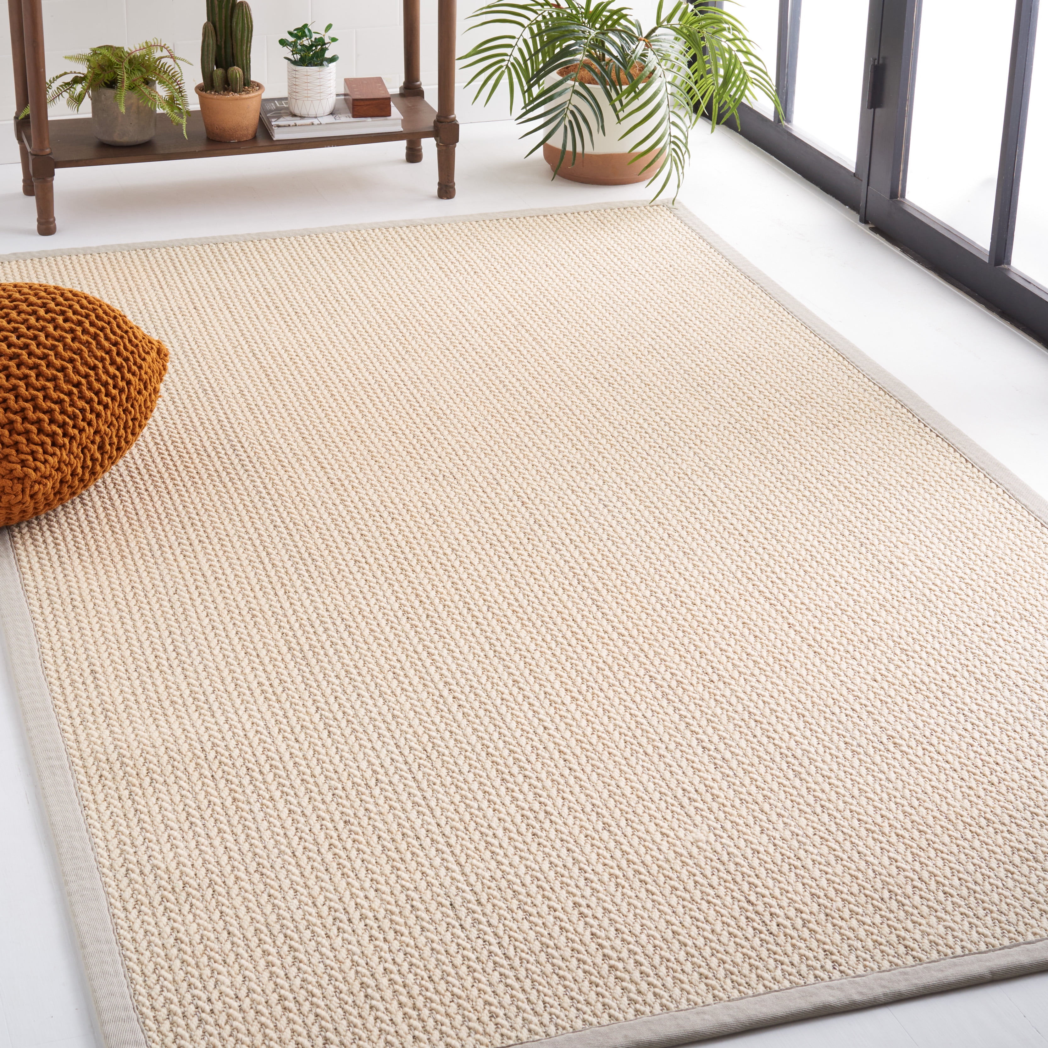 SAFAVIEH Natural Fiber Rosheen Bordered Area Rug, Light Grey, 5' x 8'