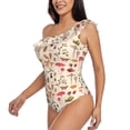 thumbnail image 2 of Easygdp Retro Autum Mushrooms Women's One Shoulder Ruffle Monokini Bathing Suits with Removable Chest Pad, Quick Drying - Small, 2 of 8