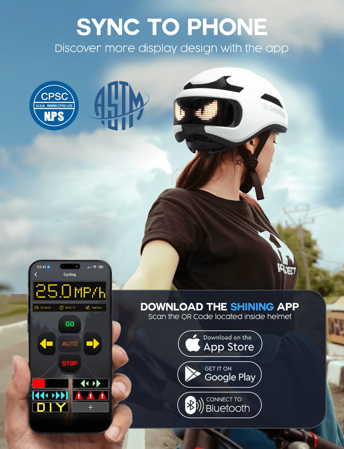 Docgari Bike Helmet with Light - Bike Helmet with DIY LED Screen for Scooter, Bicycle, Skateboard - LED Display Helmet with Customizable Patterns - Bicycle Helmet Light for Adult Men and Women