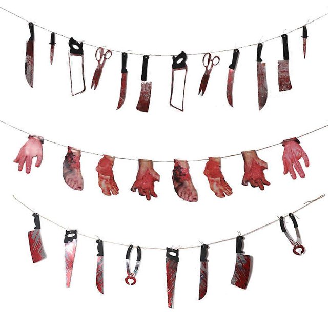 3pcs/set Halloween Simulation Bloody Stained Tools Body Parts Garland Banner Halloween Prop Haunted House Decor