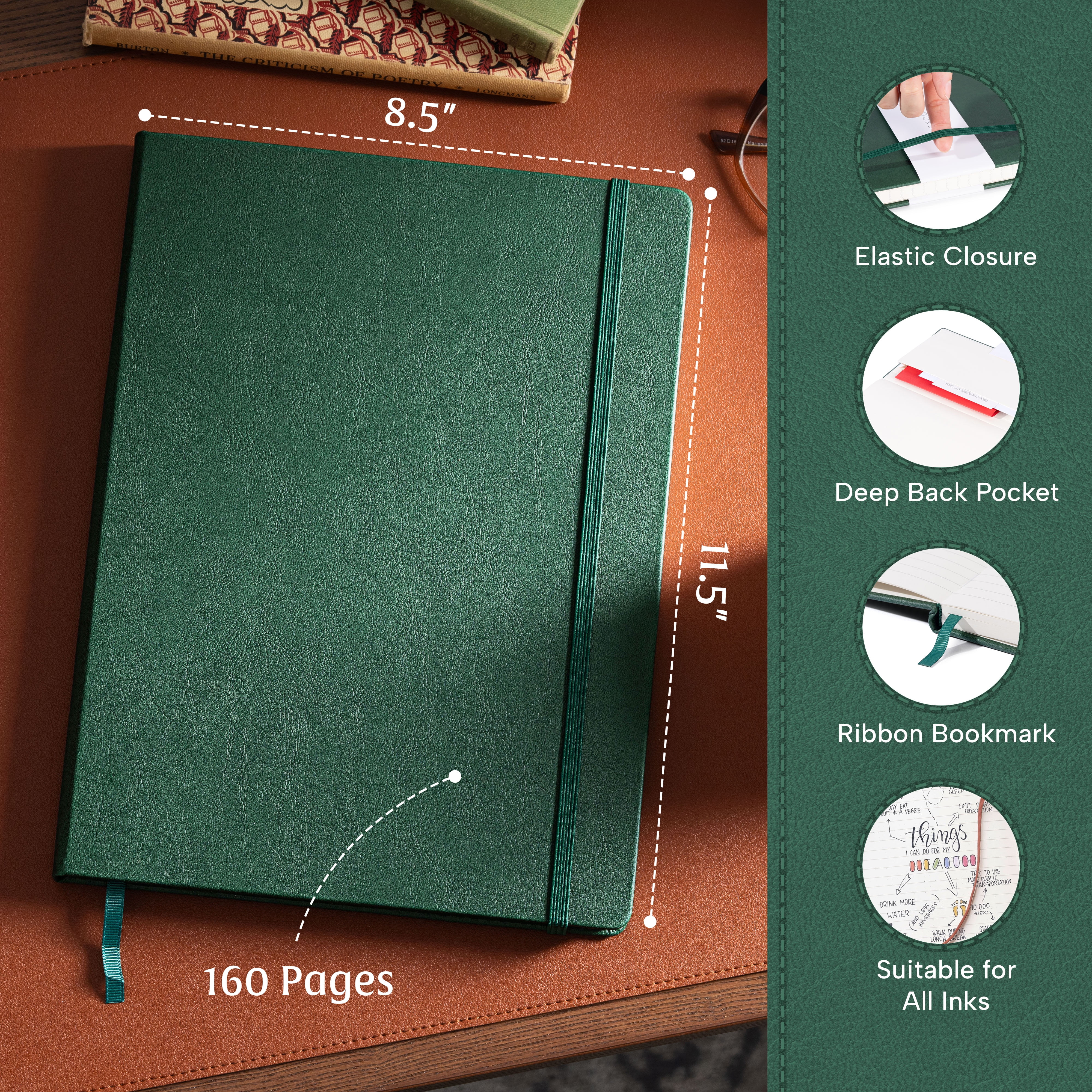 BEECHMORE BOOKS Lined Journal Notebook, 8.5 x 11.5 inch, A4 160 Lined Pages, Hardcover Leather Journals for Women, Men, Writing and Notebooks for Work - 120 GSM Thick Paper, Gifts Box Included