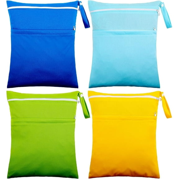 BTEPSGA 4 Pcs Wet Dry Bag, Waterproof Wet Bag Washable Travel Bag Reusable Bag with 2 Pocket Swim Wet Bag for Travel Beach Pool