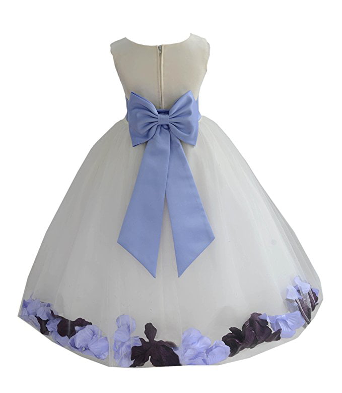 White Floral Rose Petal Flower girl dress Multi-colors Sizes 6-9 months-16 years 