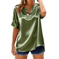 thumbnail image 2 of YHAJDS Womens Plus Size Tops T Shirts for Women Short Sleeve V Neck Satin Solid Color Button Detail Pullover Top, 2 of 5