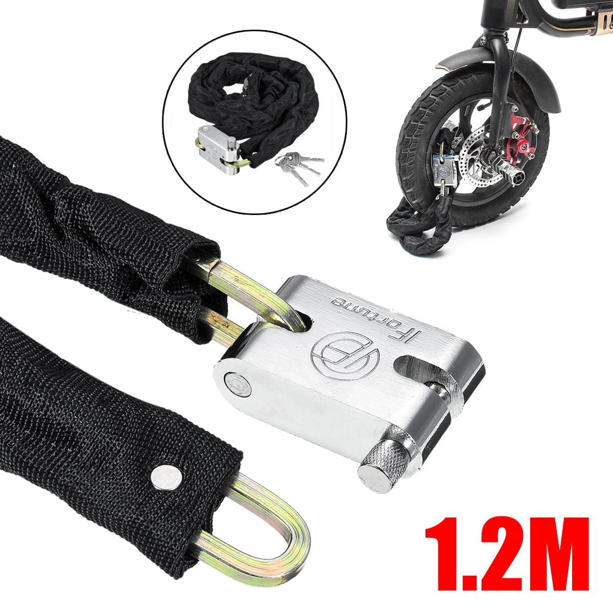Heavy Duty Motorcycle Bike Chain And Padlock Disc Lock Anti-Theft 1 metre 