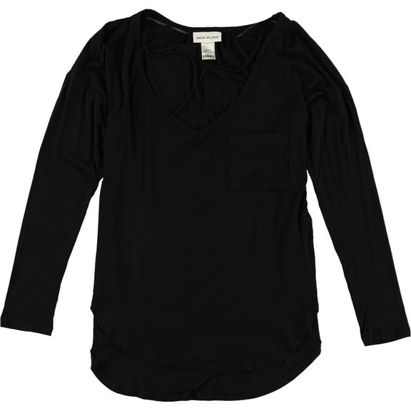 Belle du Jour Womens Crisscross Pullover Blouse, Black, Juniors, X-Small