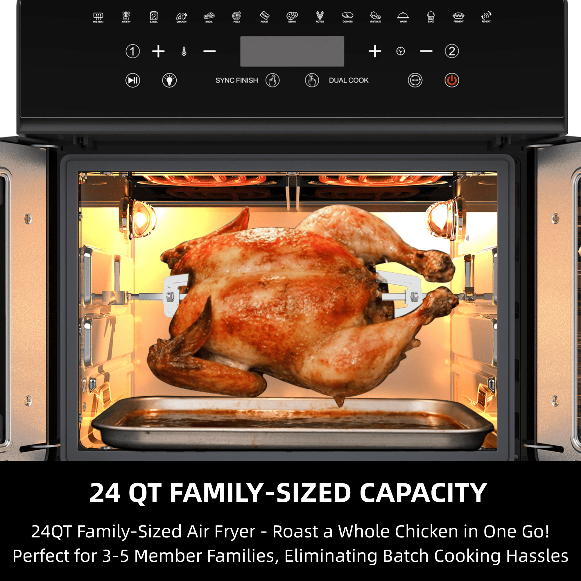 Air Fryer Toaster Oven Combo, 24 QT Fench Door Countertop Toaster Oven, 360 Degree Air Flow, 15 Cooking Functions, Digital Controls, 13 Accessories Included, Non-toxic Food Grade Stainless Steel