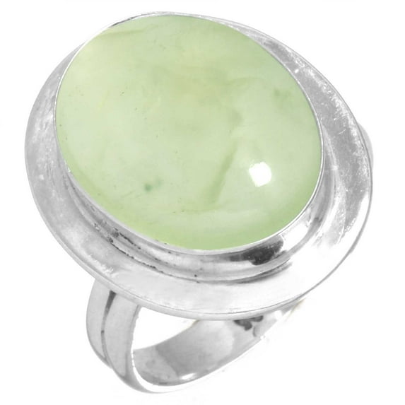 925 Silver Ring For Women - Men Green Real Prehnite Stone Silver Ring Size 8 Costume Silver Ring Size 8 Gift For Sister On Thanksgiving 925 Silver Jewelry With Gemstone