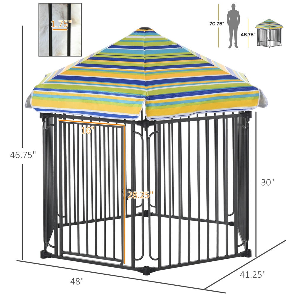 GVN 48" x 41" Heavy-Duty Metal Dog Playpen, Outdoor Pet Cage Kennel, Puppy Exercise Fence Barrier with Weather-Resistant Polyester Roof, Locking Door, & Metal Frame