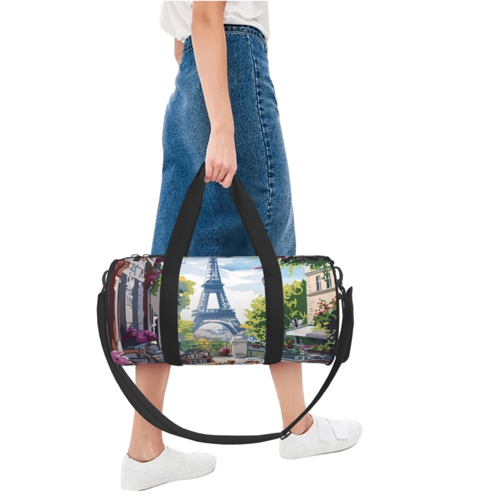 Defioc Parisian Cafe With Eiffel for Travel Duffle Bag,Weekender Bag Carry On Tote Bags Hospital Bag Large Capacity Sport Gym Bag for Men Women Fit for Trave, Gym,Weekend