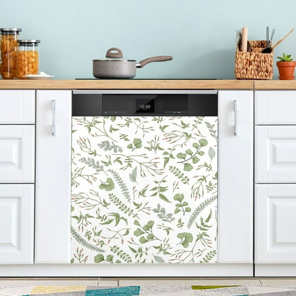Floral Leaves and Herbs Magnetic Dishwasher Cover Magnet Refrigerator Dishwashers Sticker Kitchen Decorative Art Panel Decal 23"x26"