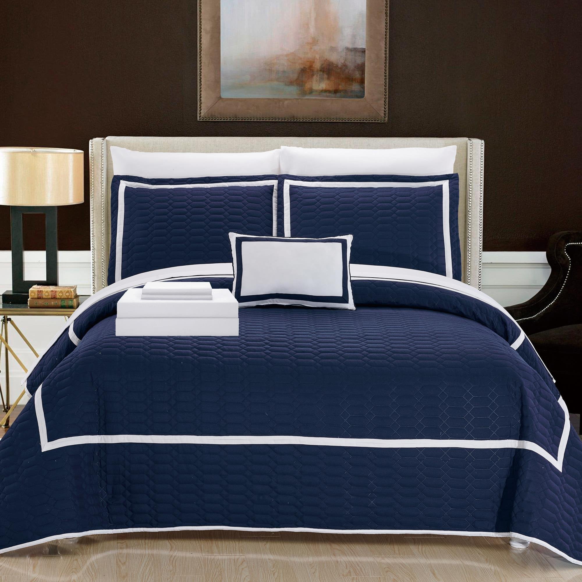 Antoine 8 Piece Quilted Bed in a Bag Sheets Decorative Pillows Shams Blue