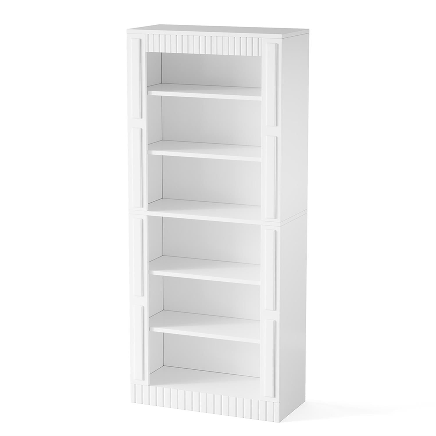 Demi Bonn 6 Tier Bookcase with Storage Shelves, Wood Bookshelf Storage Organizer, 73" Tall Display Standing Shelf Unit for Bedroom, Living Room, White