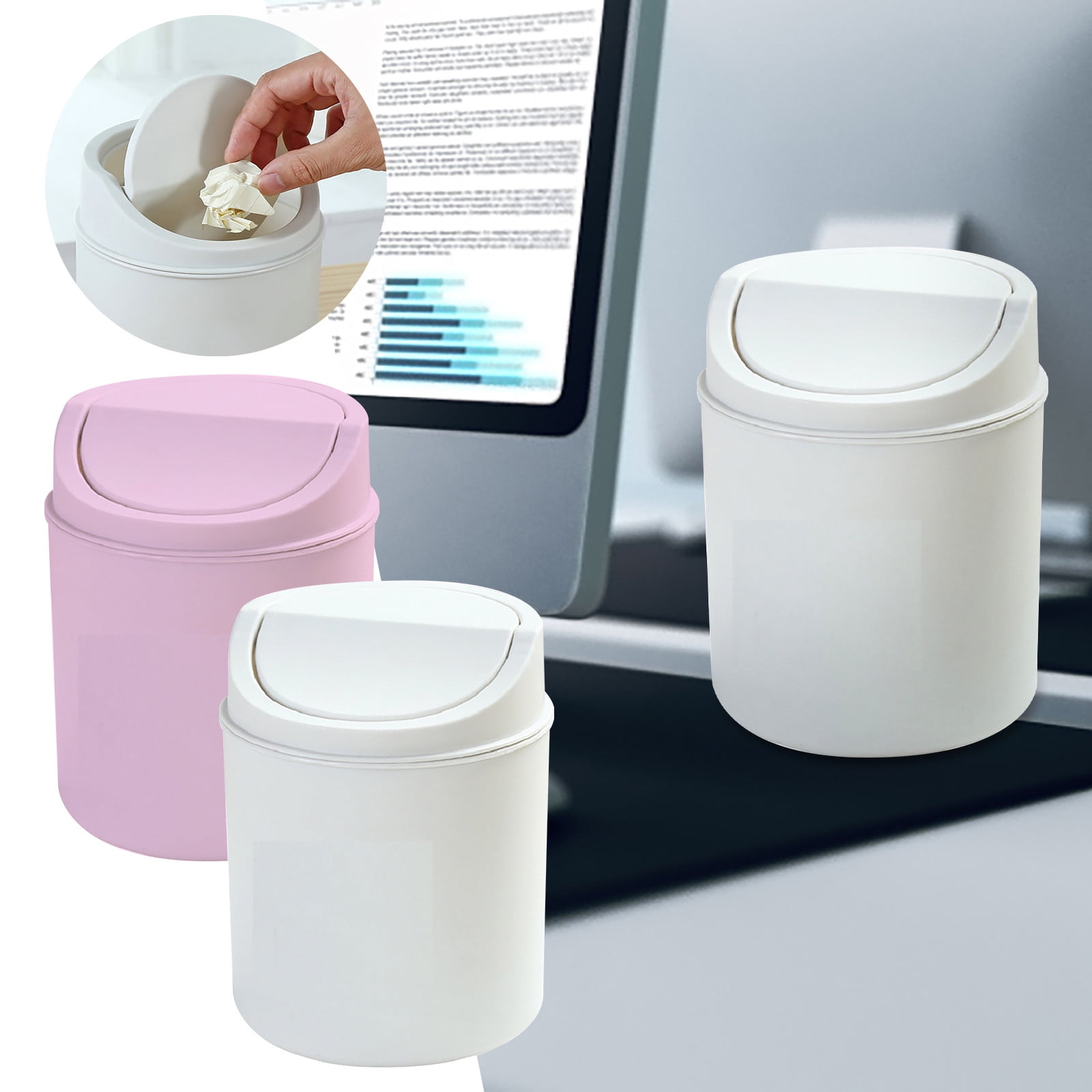 Zguuel Mini Desktop Can with Lid 2L Small Waste Basket Compact Garbage Bin for Office Desk Bathroom Kitchen Countertop Home