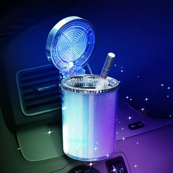 Aiteng Car Ashtray, Auto Ashtray with LED Light, Mini Car Trash Can Portable Lid, for Car Cup holder Home Office and Travel