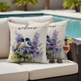 thumbnail image 4 of Flowers Bird Outdoor Waterproof Pillow Covers, Vintage Lavender Purple Botanical Leaf Decorative Square Throw Pillowcase Sofa Cushion Sham for Patio/Couch/Chair, 24"x24" 2 Pack, 4 of 8