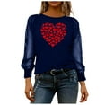 thumbnail image 6 of Valentines Shirts for Women Mesh Sequin Long Sleeve Love Heart Print Graphic T-Shirts Shiny Crewneck Pullover Tops (XXL, Navy), 6 of 7