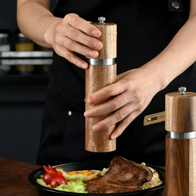 Wonmake Wooden Salt and Pepper Grinder Set: Refillable Salt & Pepper Mills  Adjust for Customized Coarseness, Crafted of Solid Acacia Wood with