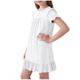 thumbnail image 7 of FRSASU Toddler Girls Nightgown Dress Summer Short Sleeve Ruffle Hem Modal Swing Mini Dresses for Kids 1-16 Years White, 7 of 7