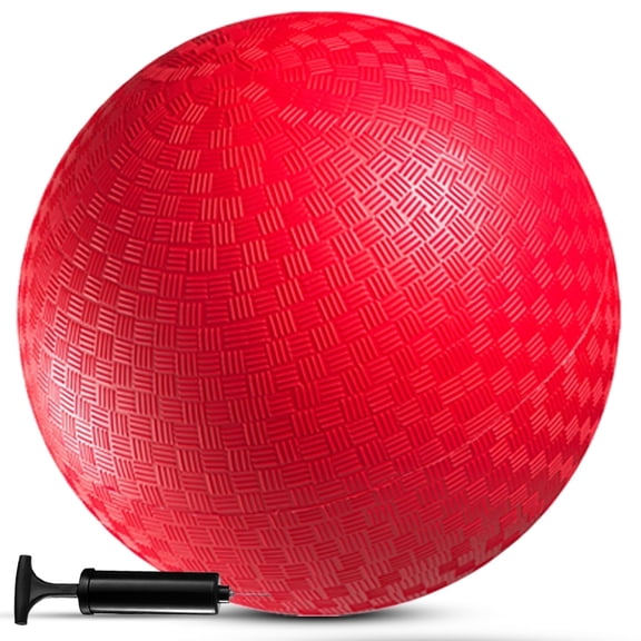 Bedwina Playground Ball - 8.5 Inch (1-Pack) Red Rubber Bouncy Inflatable Balls, w/Air Pump, for Kids & Adults, Indoor & Outdoor Games, Kickballs, Dodgeball, Four Square, Handball and More