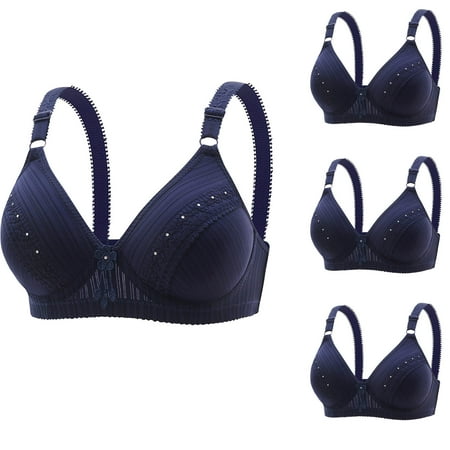 GMWM Bras for Women Wirefree 4pc (Blue) Non Steel Ring Gathering Comfortable and Breathable Underwear Daily Bra Set Daily Bra