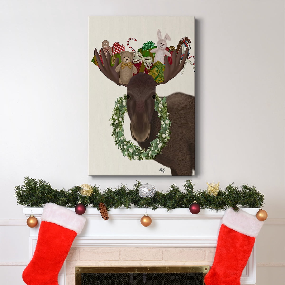 Christmas Moose and Christmas Gifts- Gallery Wrapped Canvas